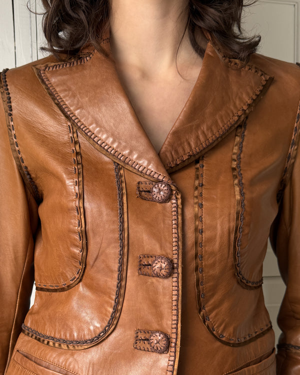 モスキーノ ジーンズ レザージャケット 38 ダークブラウン MOSCHINO 00s Moschino Leather Jacket | M - Lucky Vintage