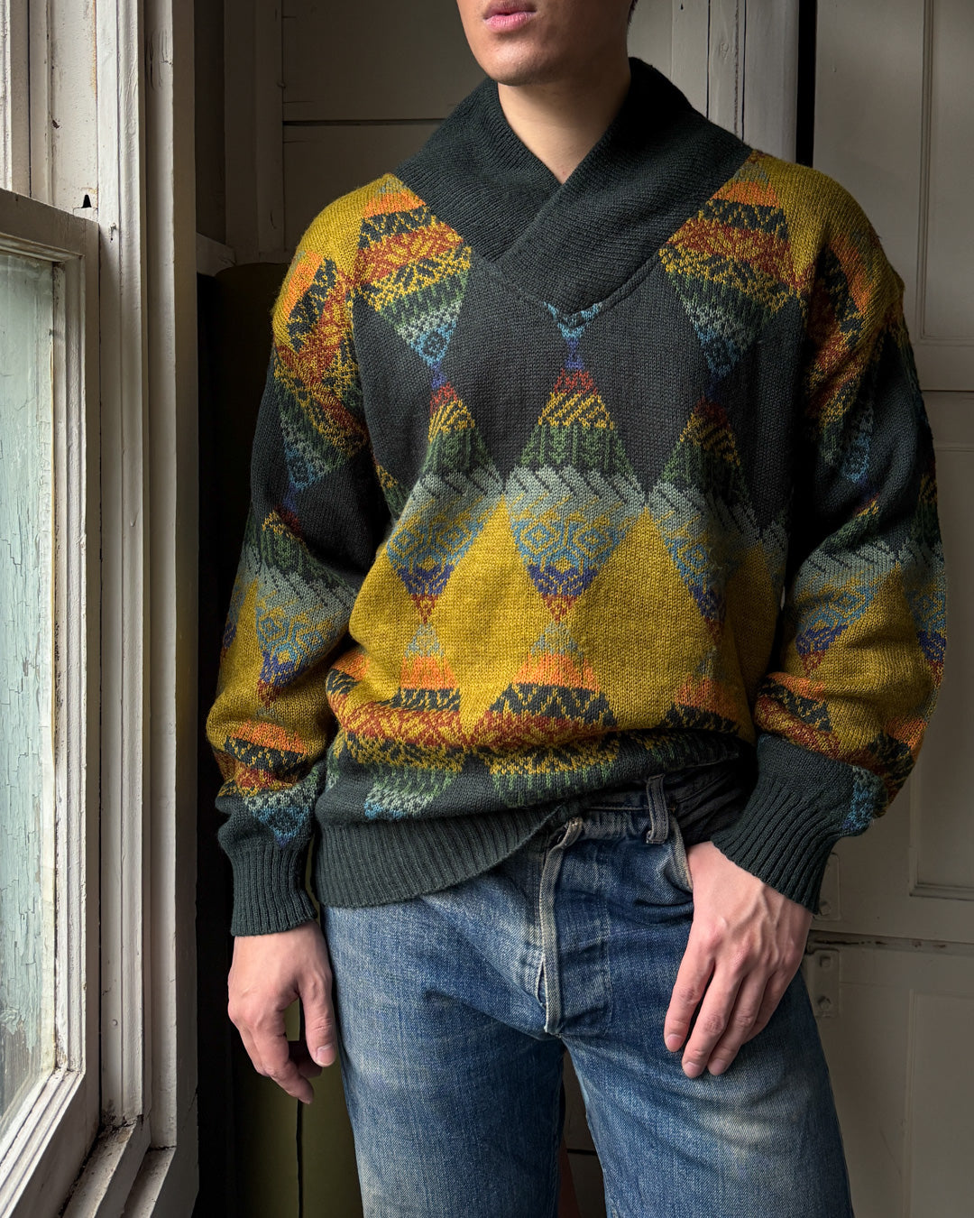 90s Shawl Collar Sweater | L - Lucky Vintage