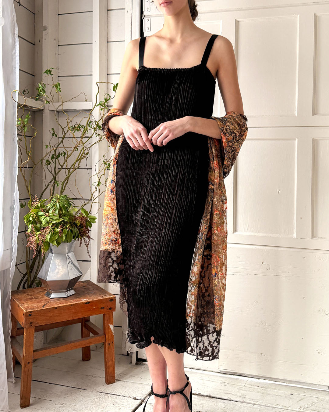90s Patricia Lester Fortuny Pleat Dress | XS-M