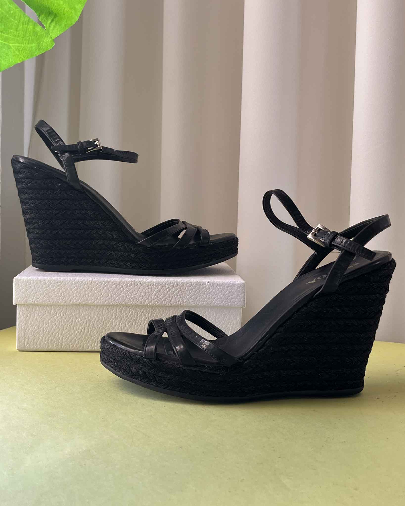 Prada Black Espadrille Wedges | 8
