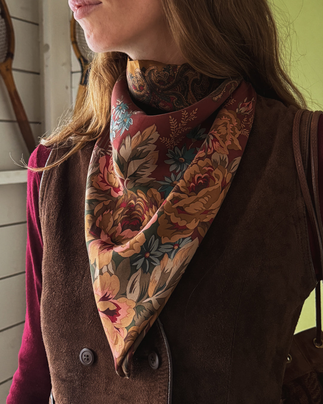 90s Ralph Lauren Autumnal Floral Silk Scarf