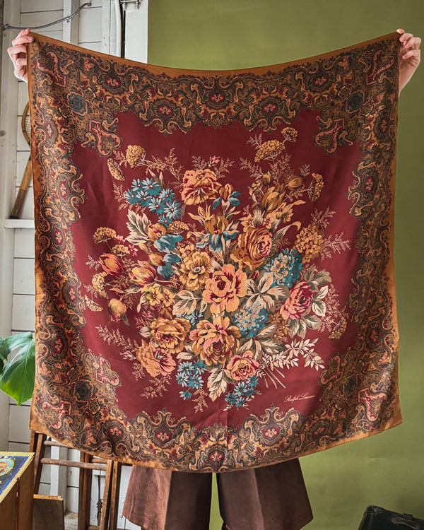 90s Ralph Lauren Autumnal Floral Silk Scarf - Lucky Vintage