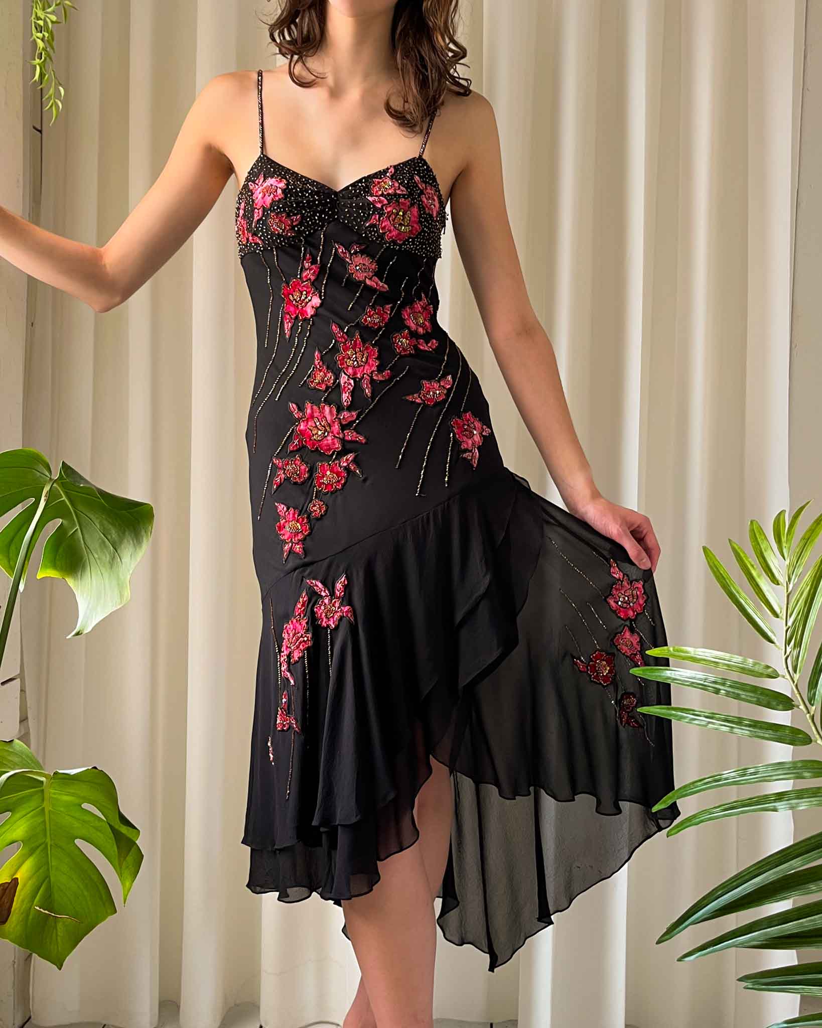 90s Sue Wong Beaded Silk Dress