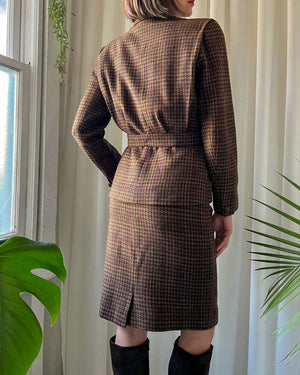 90s Houndstooth Wool Skirt Suit