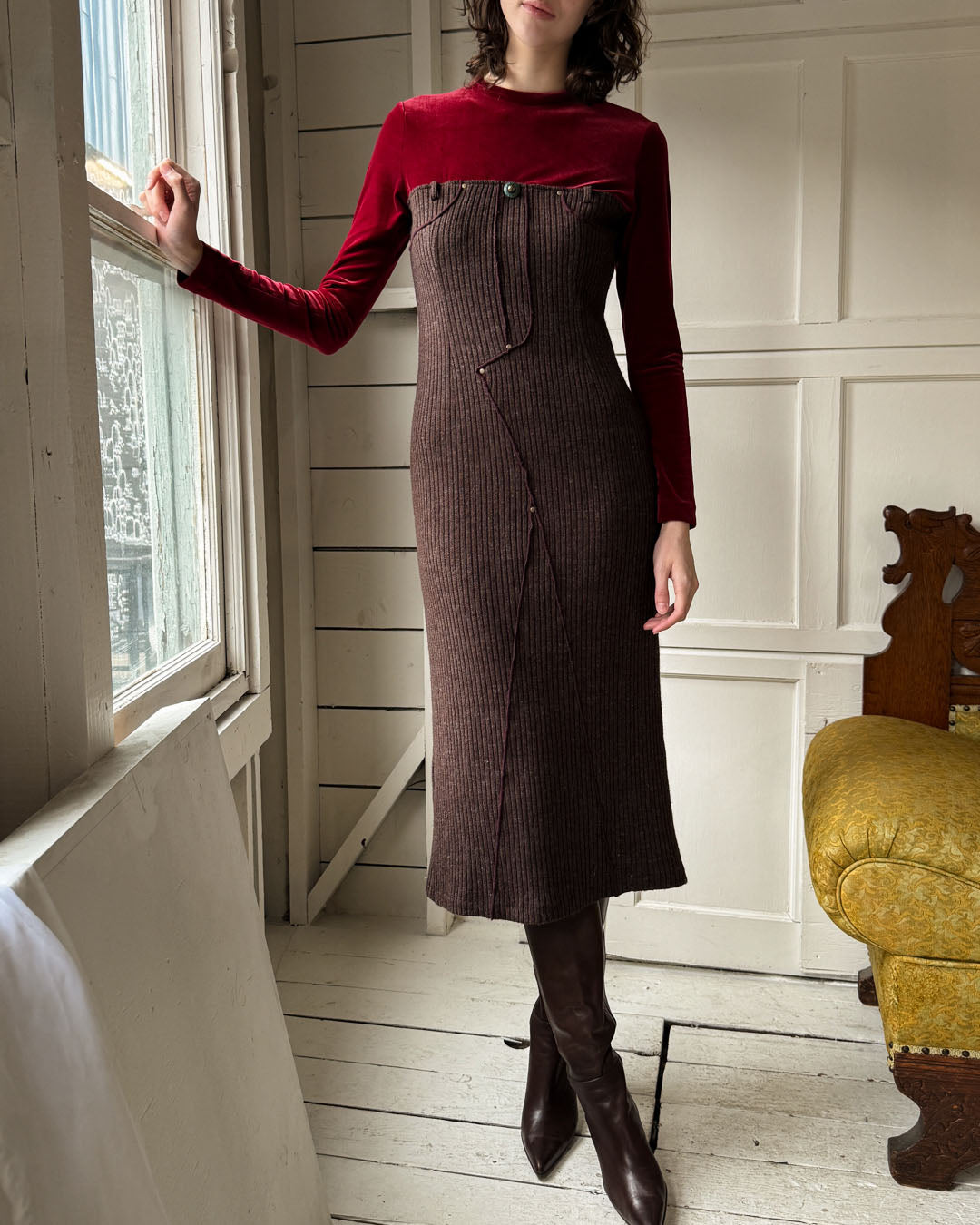 00s Velvet & Knit Dress | S