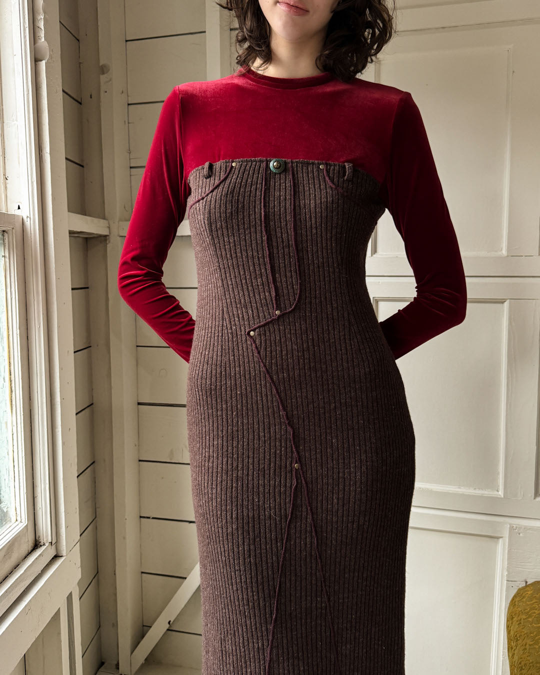 00s Velvet & Knit Dress | S