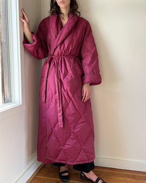 90s Berry Quilted Down Robe | S-XL