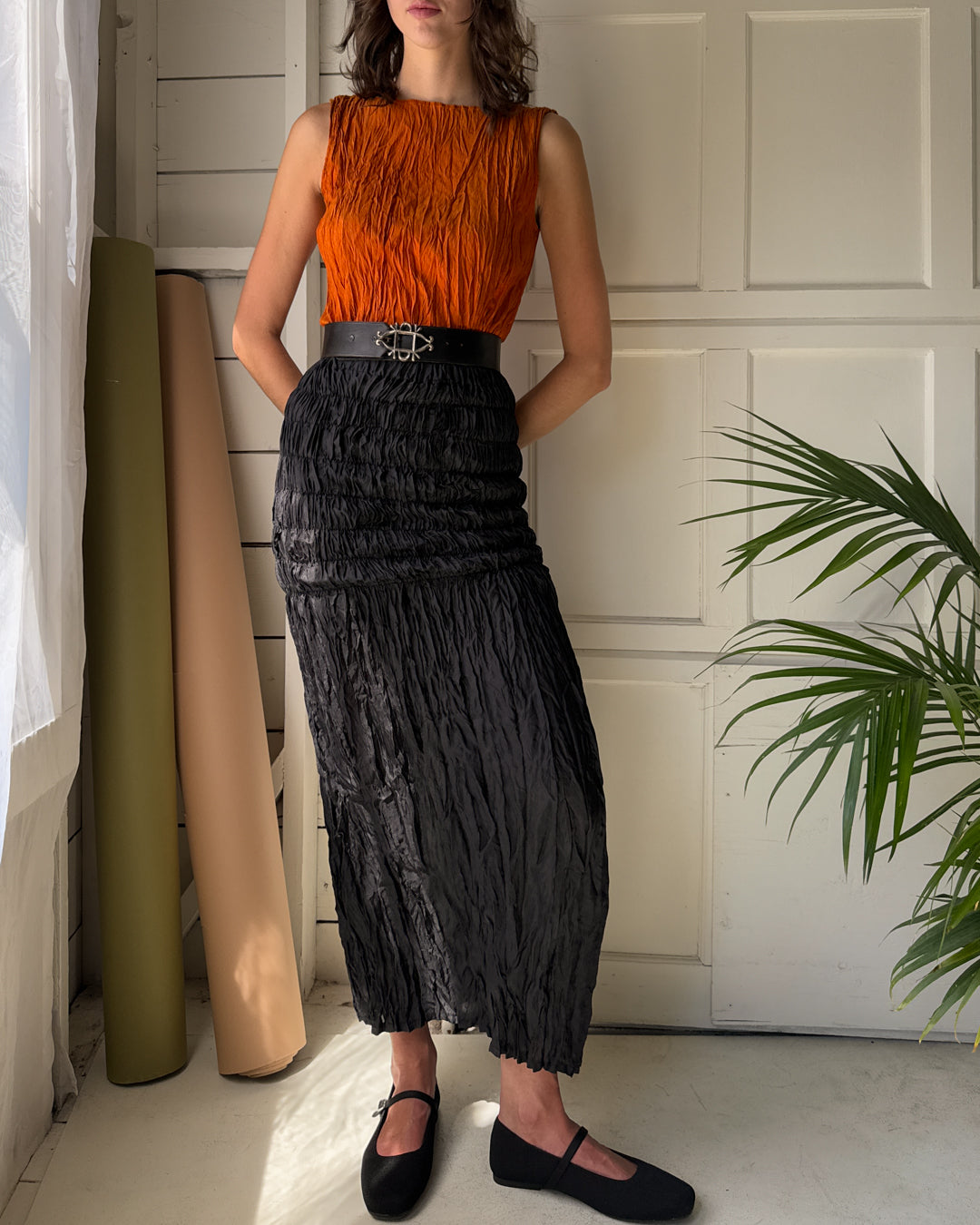 90s Fashion Work Skirts 90's 90s Fortuny Pleat Silk Skirt XS-S