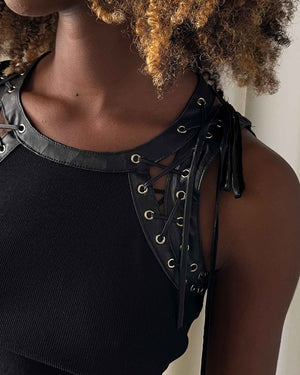 90s Leather & Knit Tank | S