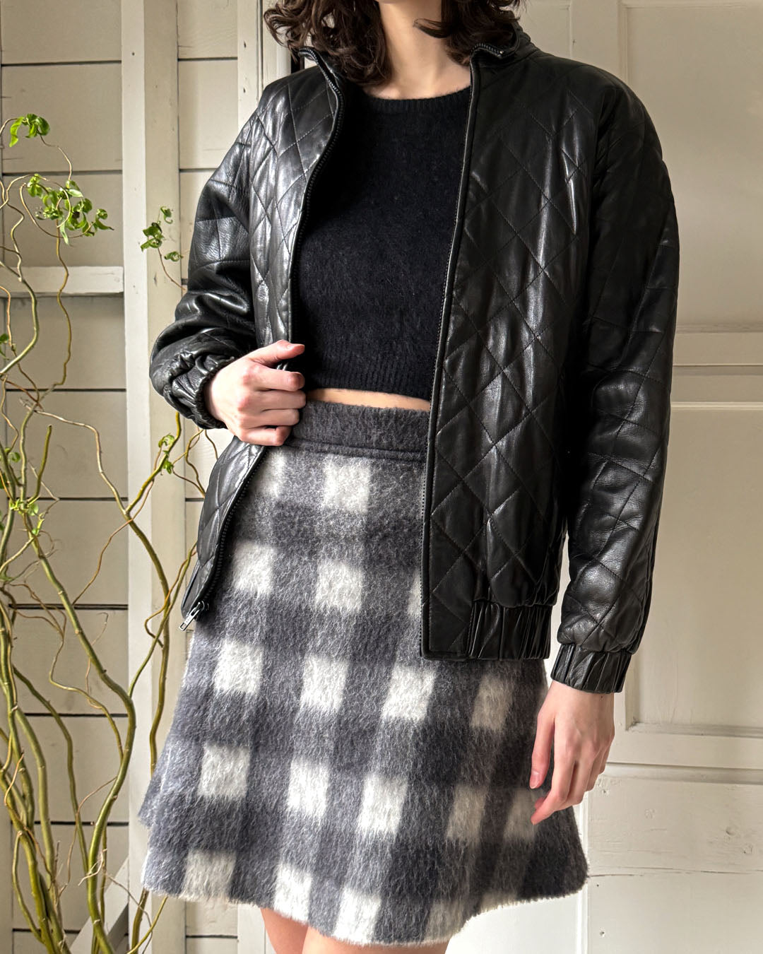 90s Quilted Leather Bomber | M