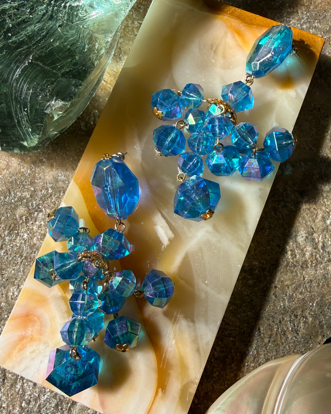 80s Blue Crystal Earrings