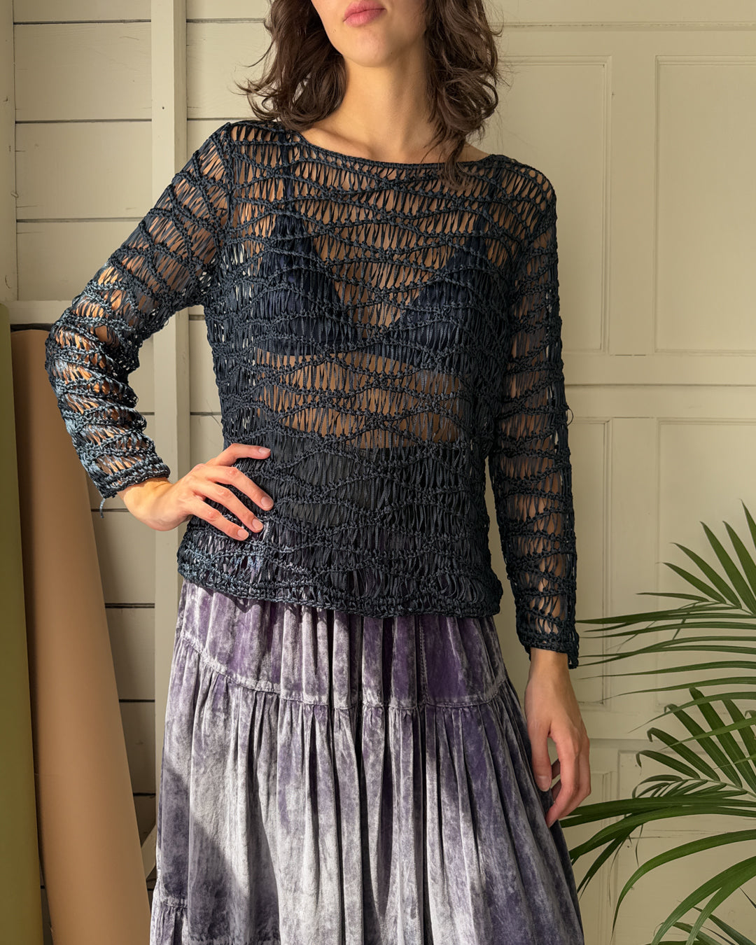 90s Ribbon Crochet Top | M-L