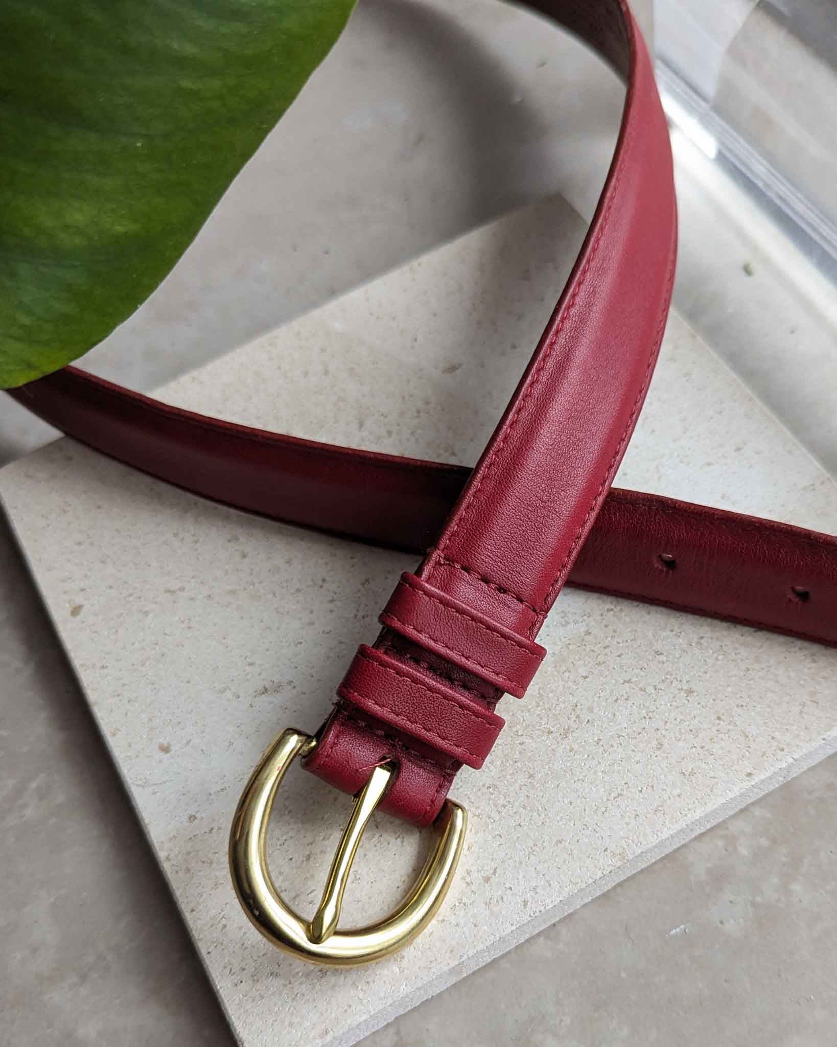 Burgundy Leather Coach Belt - Lucky Vintage