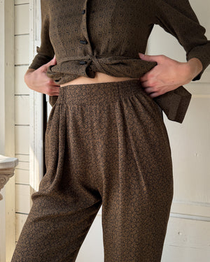 90s Mixed Print Pant Suit | S-M