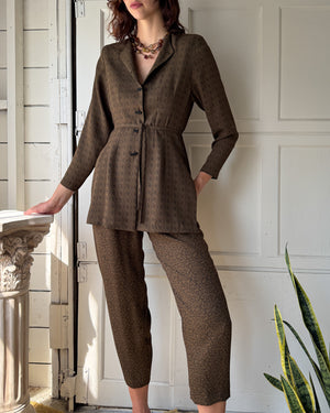 90s Mixed Print Pant Suit | S-M