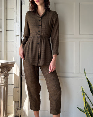 90s Mixed Print Pant Suit | S-M