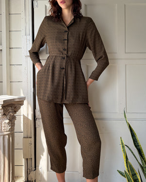 90s Mixed Print Pant Suit | S-M
