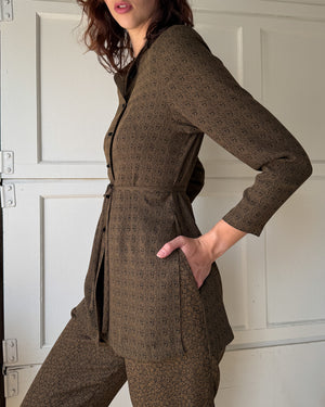 90s Mixed Print Pant Suit | S-M