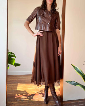 90s Chocolate Silk Midi Skirt | S