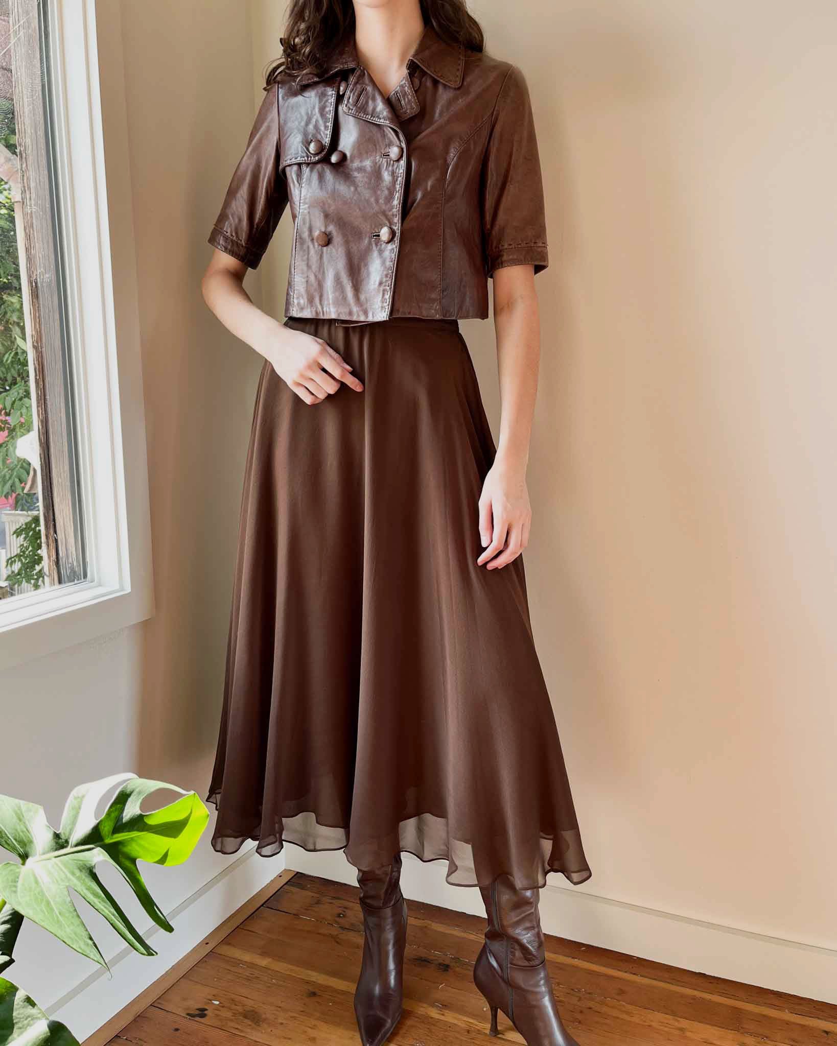 90s Chocolate Silk Midi Skirt | S