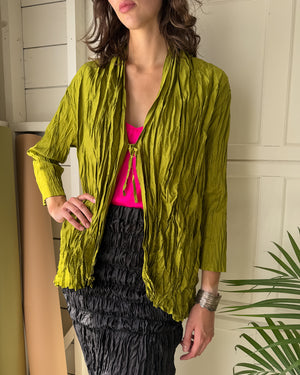 90s Chartreuse Crinkle Silk Jacket | M