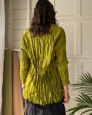 90s Chartreuse Crinkle Silk Jacket | M