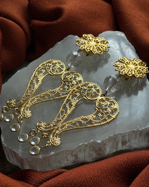 90s Gold & Crystal Bead Earrings