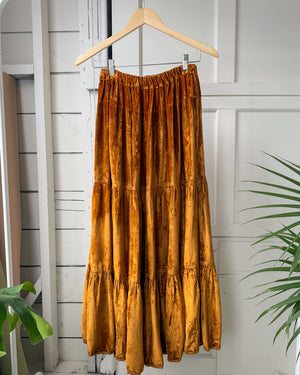 90s Gold Crushed Velvet Skirt | S-M