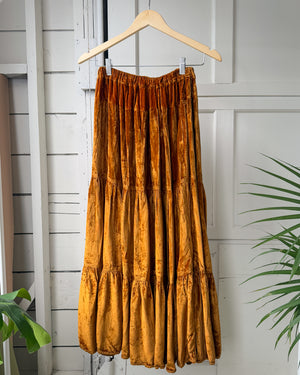 90s Gold Crushed Velvet Skirt | S-M