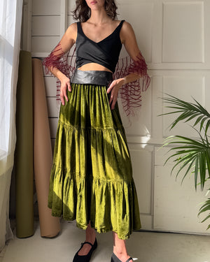 90s Green Crushed Velvet Skirt | M-L