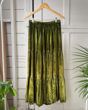 90s Green Crushed Velvet Skirt | M-L