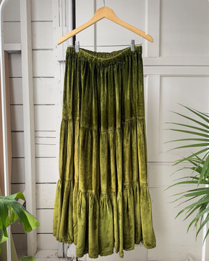 90s Green Crushed Velvet Skirt | M-L
