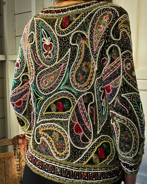 90s Heavily Beaded Silk Jacket | M