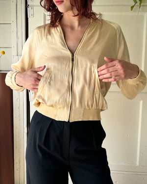 00s Vanilla Silk Bomber Jacket | M