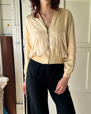 00s Vanilla Silk Bomber Jacket | M