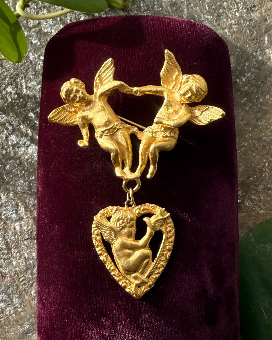 90s Gold Cherubs Brooch