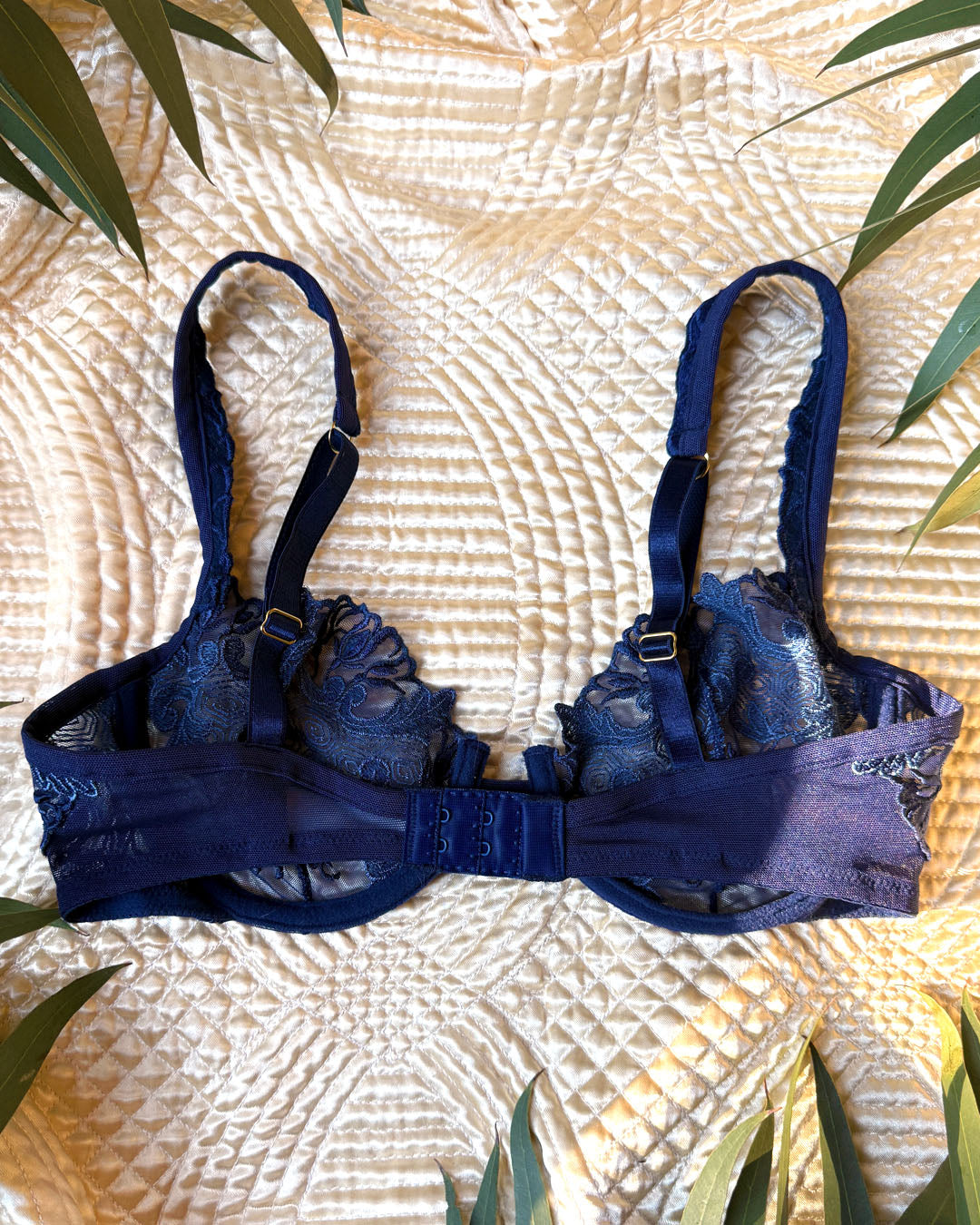 90s Blue Sheer Embroidered Bra | 34C