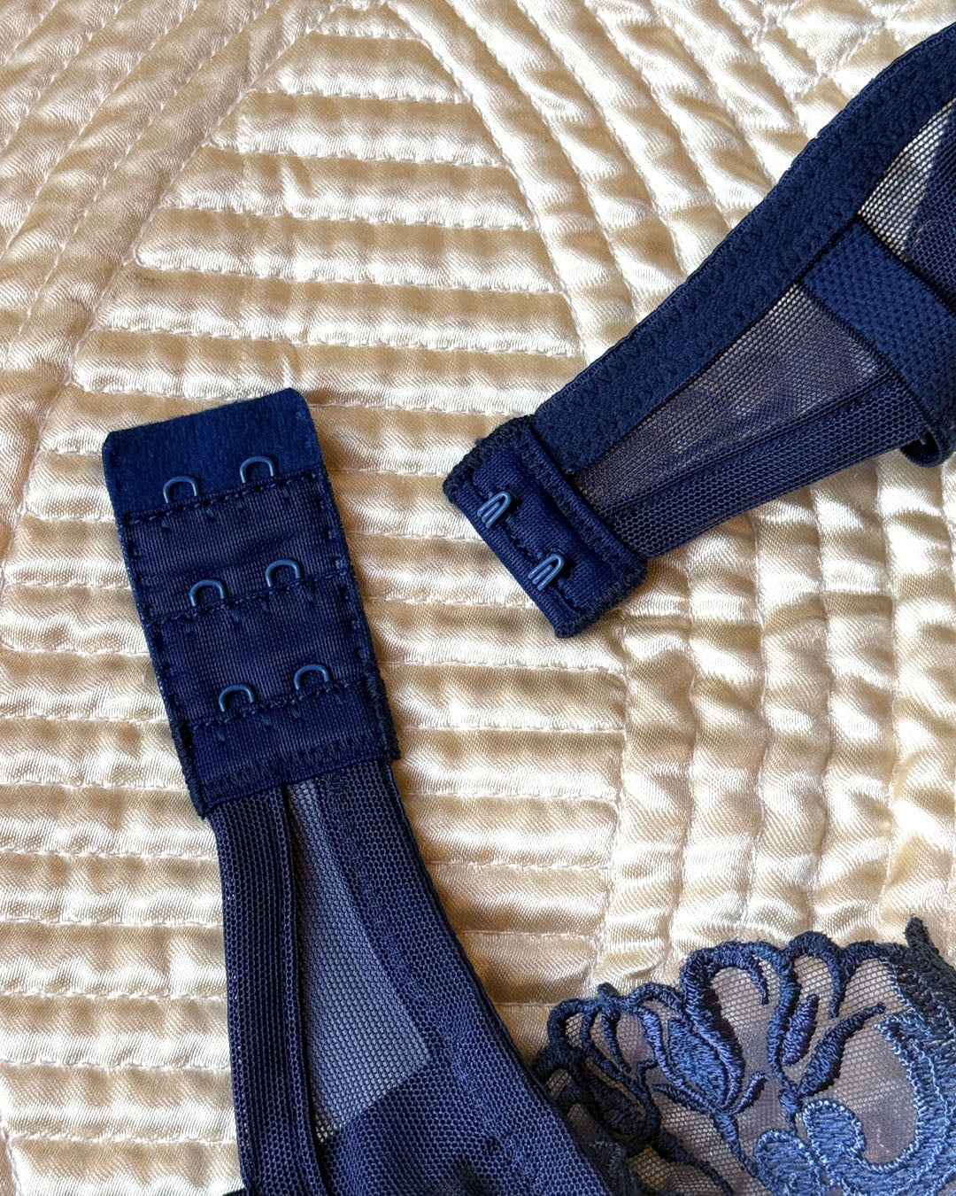 90s Blue Sheer Embroidered Bra | 34C