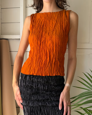 90s Orange Two-Tone Silk Top | S-M