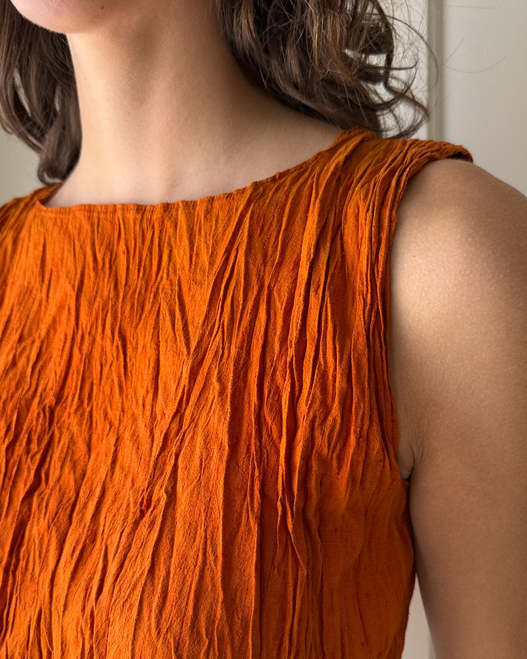 90s Orange Two-Tone Silk Top | S-M