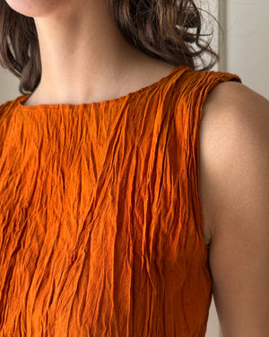 90s Orange Two-Tone Silk Top | S-M