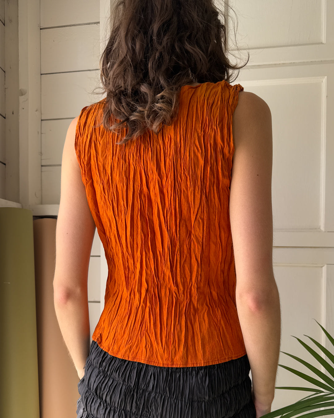 90s Orange Two-Tone Silk Top | S-M