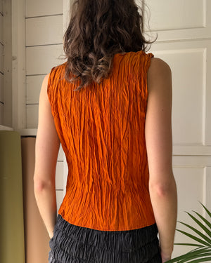 90s Orange Two-Tone Silk Top | S-M
