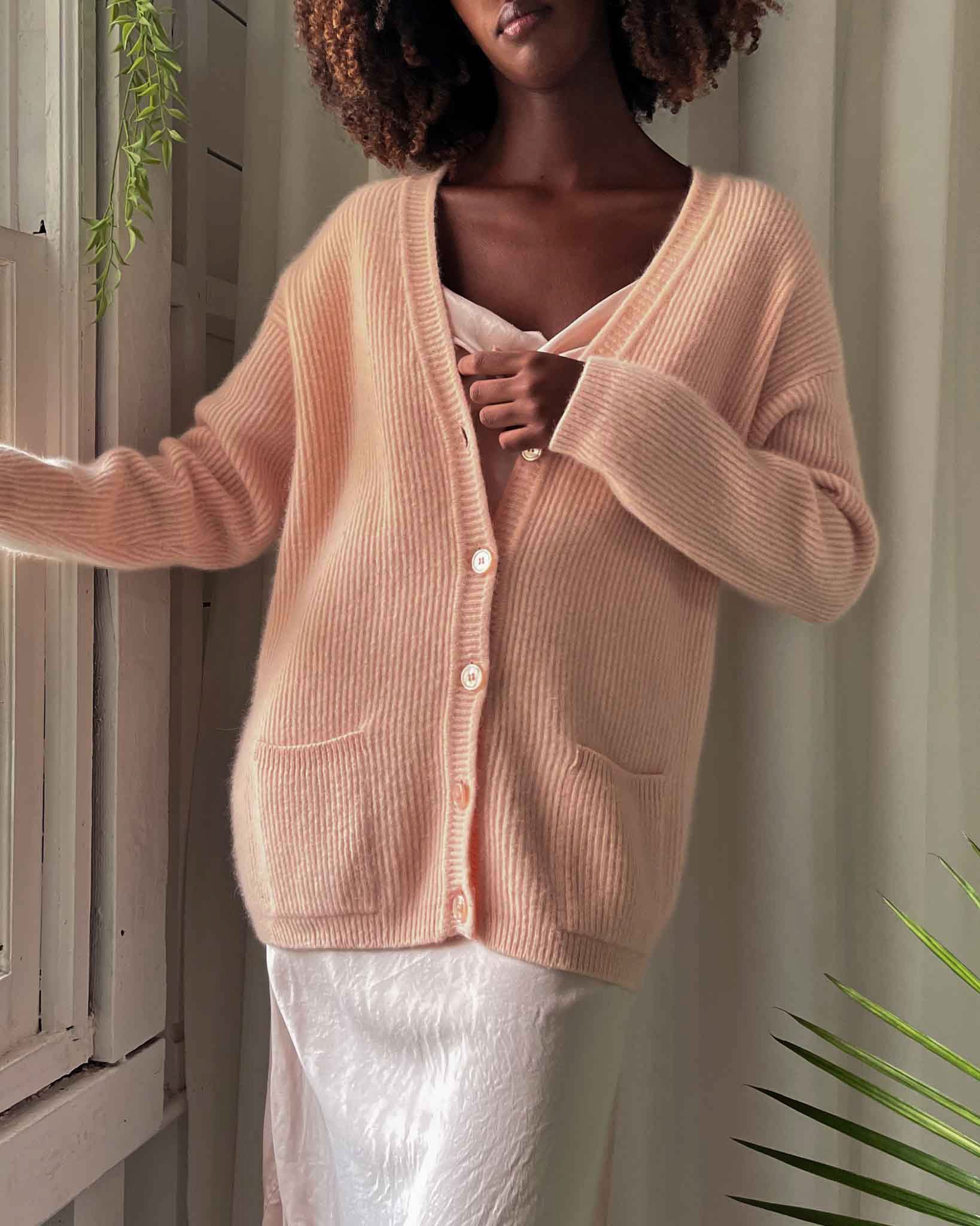 90s Peach Lambswool Cardigan Sweater - Lucky Vintage
