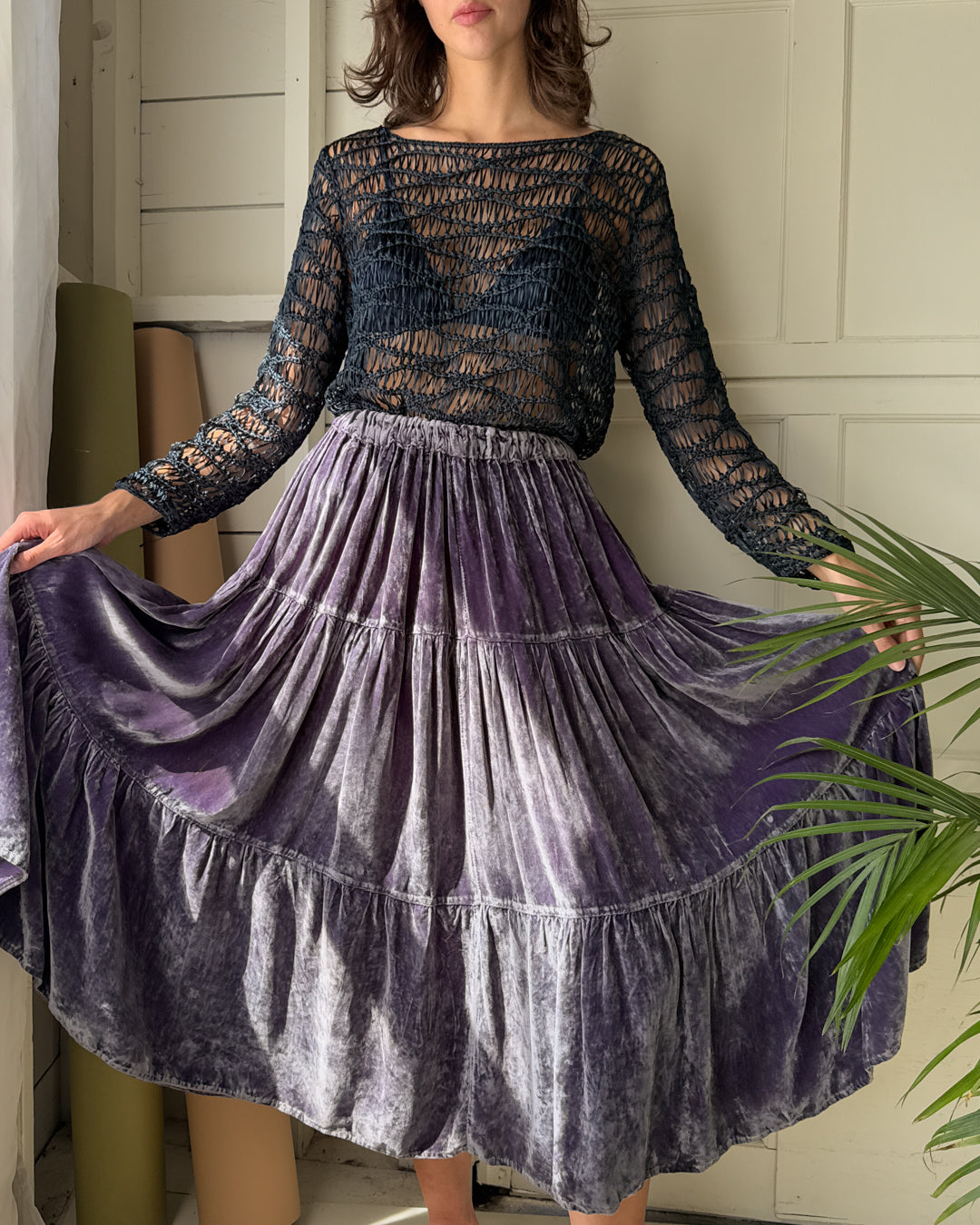 90s Periwinkle Crushed Velvet Skirt | S-M