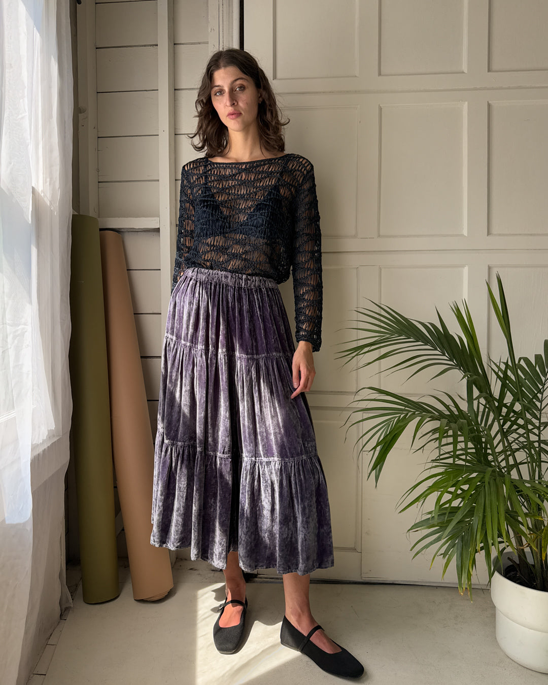 90s Periwinkle Crushed Velvet Skirt | S-M - Lucky Vintage