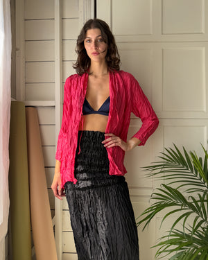 90s Magenta Crinkle Silk Jacket | S-L