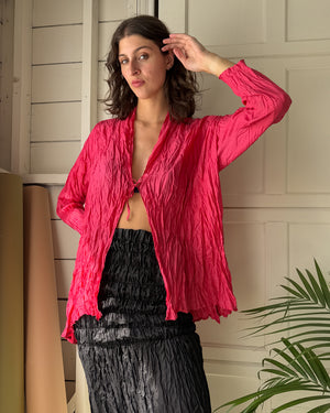 90s Magenta Crinkle Silk Jacket | S-L