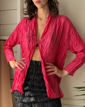 90s Magenta Crinkle Silk Jacket | S-L