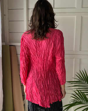 90s Magenta Crinkle Silk Jacket | S-L